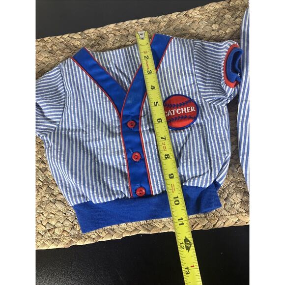 Vintage Baby Baseball Striped Outfit Red White Blue Pinstripes Catcher - Picture 7 of 8